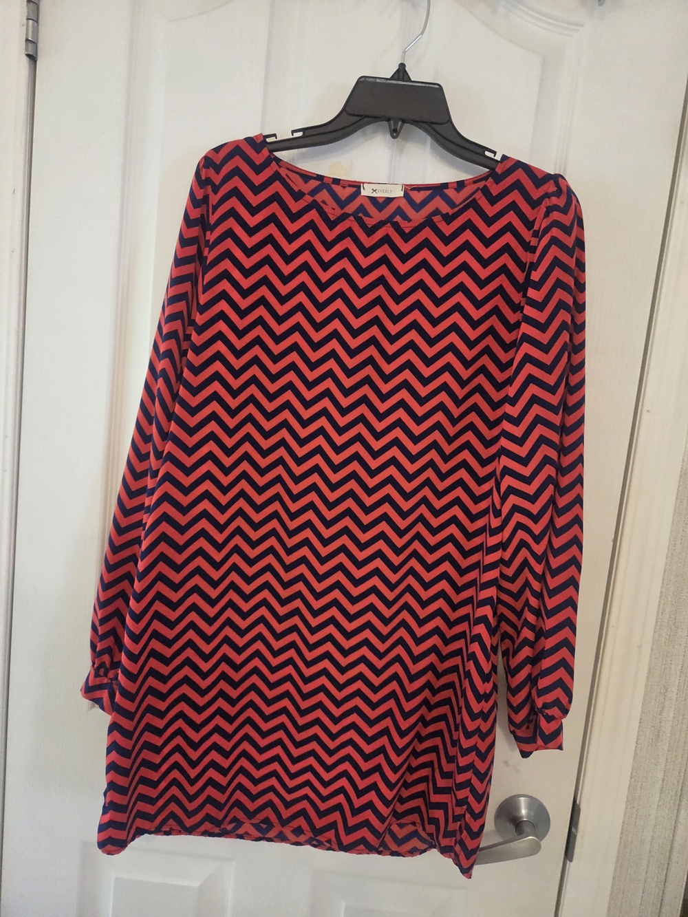 Everly Red and Navy Chevron Tunic Top
